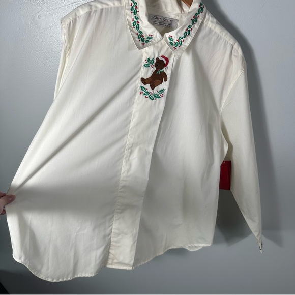 Karen Scott Vintage Cream Teddy Bear Holiday Button-Down Shirt NWT Size XL - Picture 4 of 17